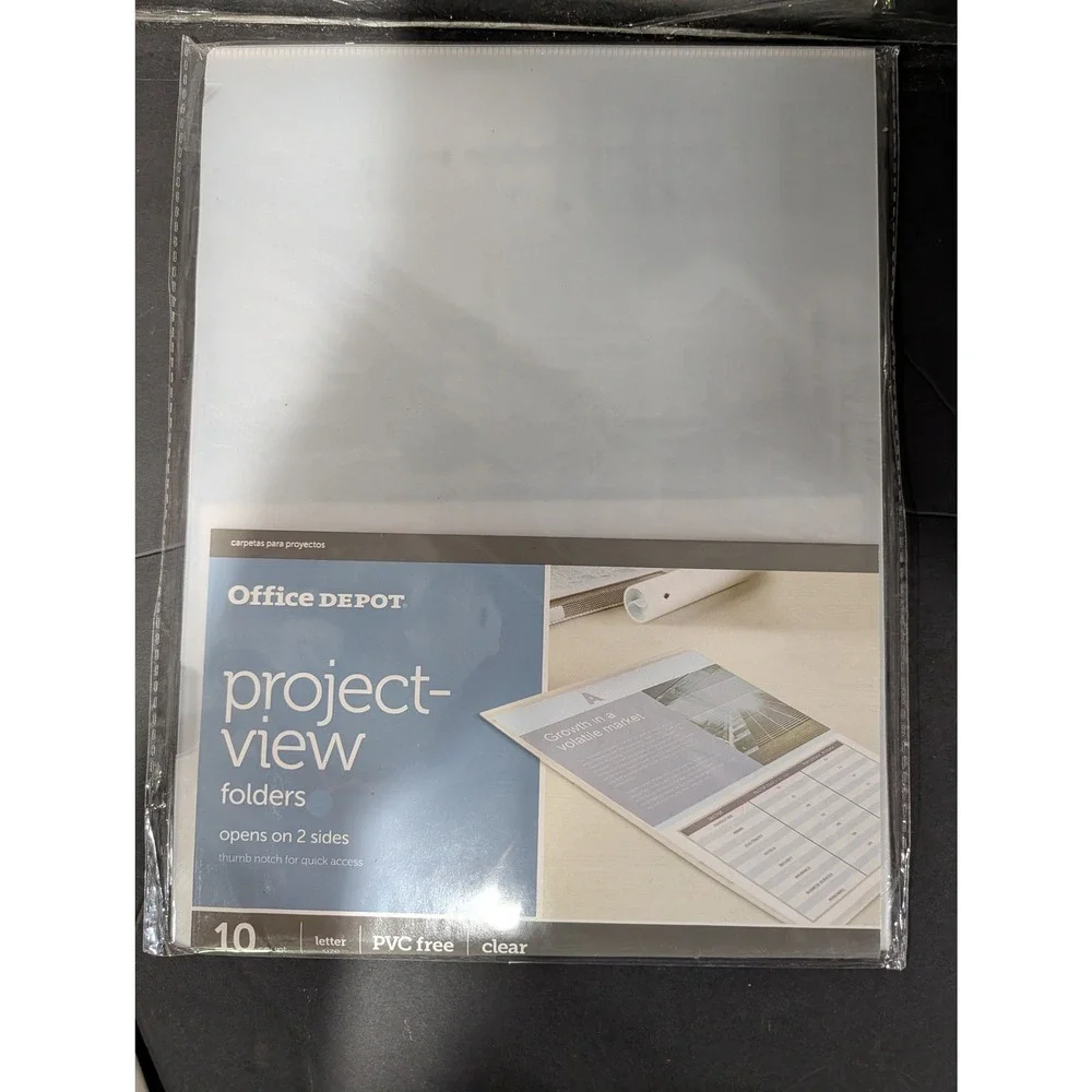 Lot of 10 Office Depot Project-View Folders Clear Letter Size 10 Count 2-Side